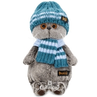 Мягкая игрушка Кот Басик в голубой вязаной шапке и шарфе 30 см Ks30-105